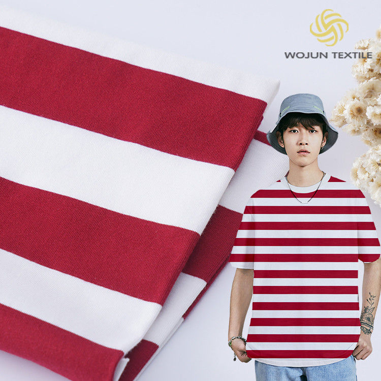 Customized Striped Rib Knit Fabric , Moisture Wicking 170g Colored Cotton Fabric