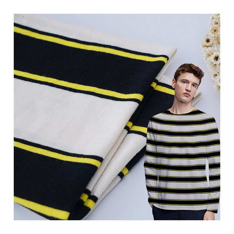 Plain Yarn Dyed Cotton Fabric , Striped Double Knit Fabric For Long Sleeved Shirt