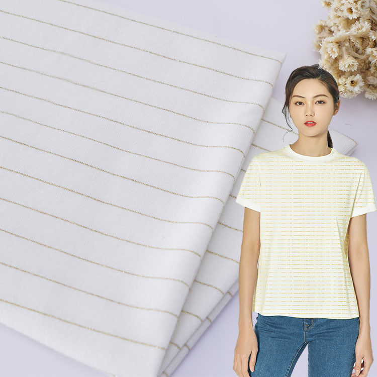 Gold And Silver Thread Pure Cotton Soft And Refreshing Single Jersey Fabric For T-Shirt