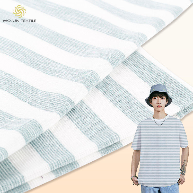 Multi Colored Striped Cotton Material , Breathable 160gsm Cotton T Shirt Fabric