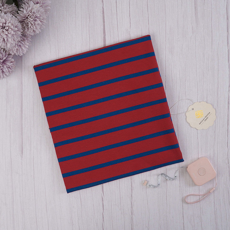 French Terry Blue And Red Stripe Fabric 200cm Width Pure Cotton For Hoodie