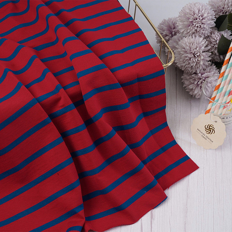 French Terry Blue And Red Stripe Fabric 200cm Width Pure Cotton For Hoodie
