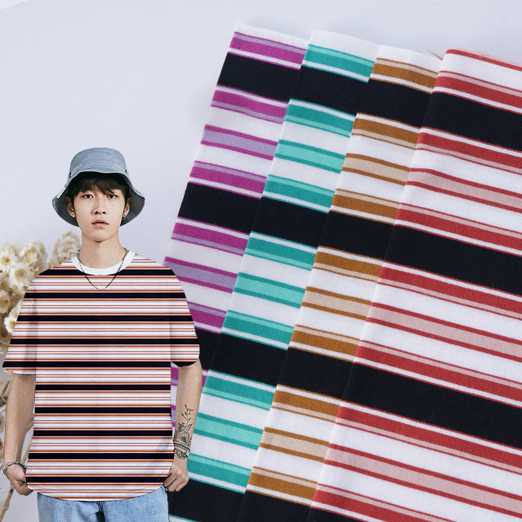 Customized Cotton Stripe Fabric Multicolor Soft Sweat Absorbing Material 175cm