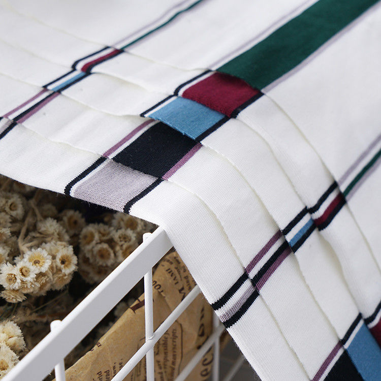 Multicolor 100 Cotton Striped Fabric 220gsm Breathable Stretch Material