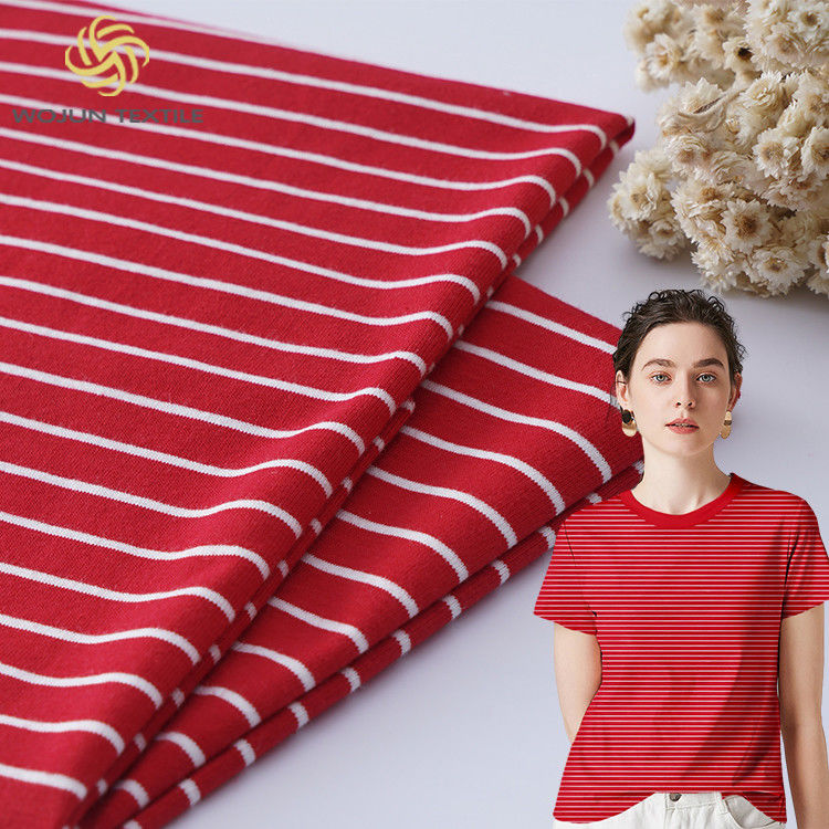 Pure Cotton Striped Knit Fabric , Combing Color Striped Fabric For Jersey