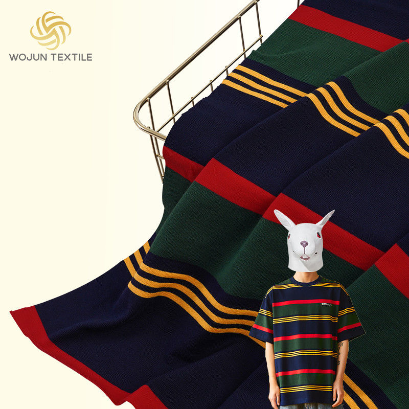 100% Cotton Thick And Breathable Striped Knit Fabric Soft Multi Colored For T Shirt