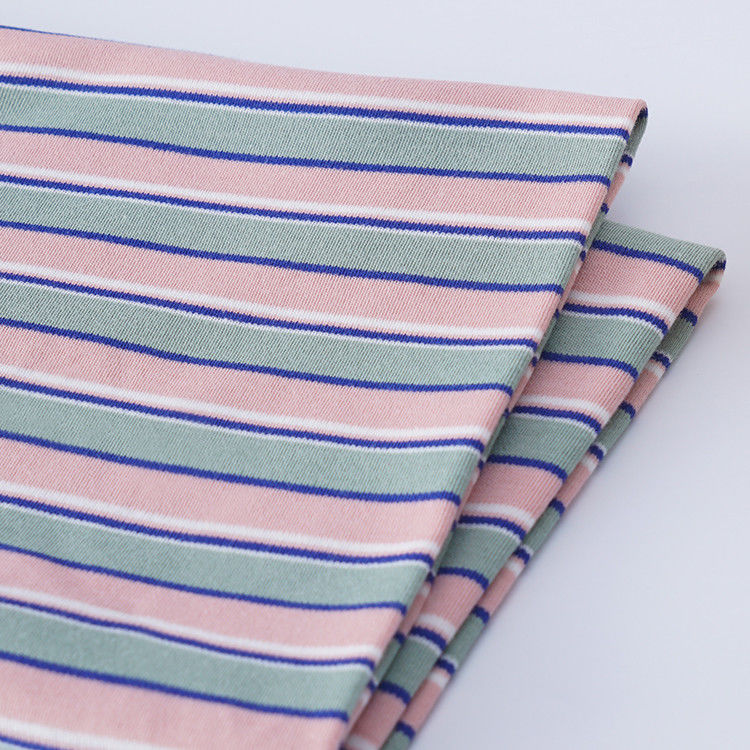 100% Cotton Double Knit Fabric , Soft Stripe Knit Fabric For Long Sleeve Clothes