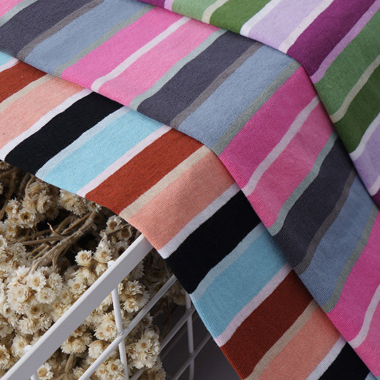 Absorb Sweat And Refresh Striped Cotton Fabric For T - Shirt High Durability