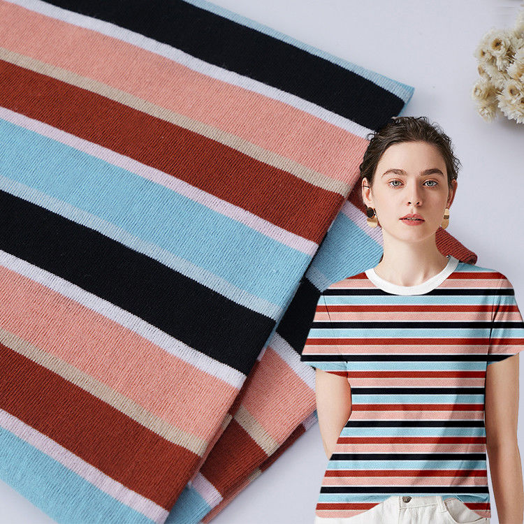 Absorb Sweat And Refresh Striped Cotton Fabric For T - Shirt High Durability