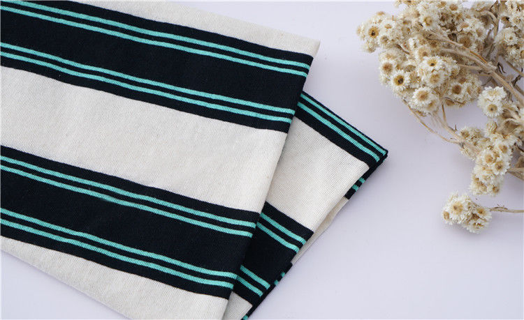 Strong Sweat Absorption Pure Cotton And Linen Single Jersey Striped Material Fabric For Polo Shirt