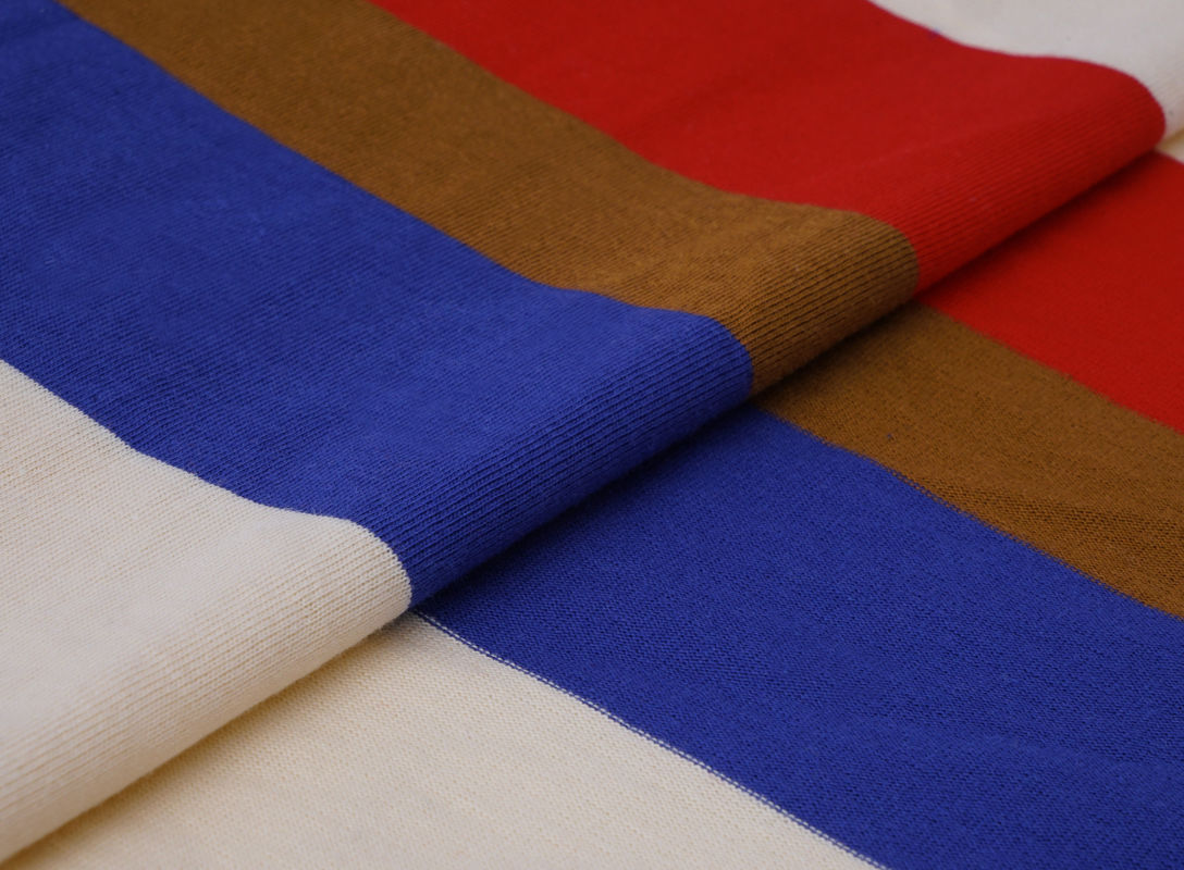 Natural Skin-Friendly 40S Pure Cotton Plain Weave Striped Knit Fabric For T-Shirt