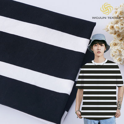 Skin Friendly Striped Stretch Fabric , 175gsm Knit Combed Cotton Fabric For T - Shirt