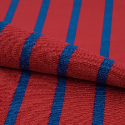 French Terry Blue And Red Stripe Fabric 200cm Width Pure Cotton For Hoodie