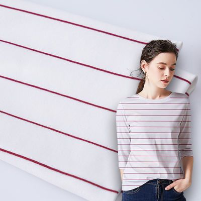 Eco Friendly Cotton Interlock Fabric Striped 225gsm Lycra Rib Texture