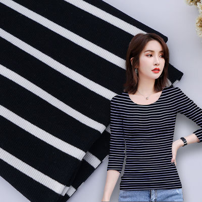 Ribbed Cotton Interlock Fabric Double Yarn 32S Antibacterial Stripe Material