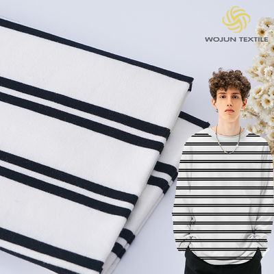 Smooth Cotton French Terry Fabric Black And White Striped Cloth 225gsm