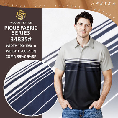 Good price 195cm Striped Cotton Pique Fabric: Ultra-Wide Stretch for Modern Polos online