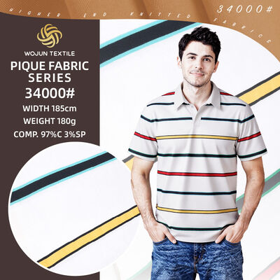 Good price 190cm Striped Cotton Pique Fabric: Yarn-Dyed Stretch for Modern Polos online